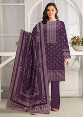 DEEP PURPLE 3Pc Premium Dhanak Printed Suits (Unstitched)