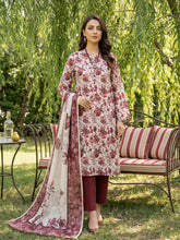 ROSE, WHITE WITH WINE Digital Printed 3Pc suit with Luxury Voile Dupatta(Unstitched)