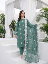 DARK CYAN Chiffon Embroidered 3Pc Suit (Unstitched)