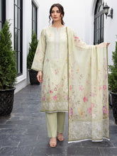 TEA GREEN WITH MULTI Digital Printed 3Pc suit with Luxury Voile Dupatta(Unstitched)