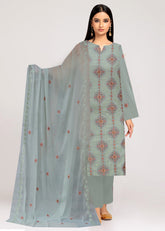 PISTACHIO GREEN WITH PINK AND PURPLE Chiffon Embroidered 3Pc Suit (Unstitched)