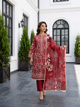 BURGUNDY RED Digital Printed 3Pc suit with Luxury Voile Dupatta(Unstitched)