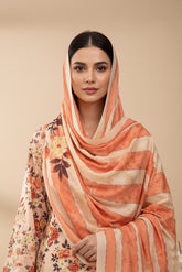 BASE PALE IVORY WITH MULTI PRINT 3pc Premium Doria linen suit with linen dupatta (Unstitched)