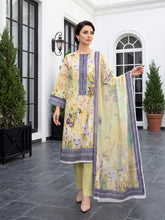 LEMON YELLOW WITH MULTI Digital Printed 3pc Suit with Luxury Voile Dupatta(Unstitched)