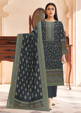 DARK GREEN 3Pc Premium Dhanak Printed Suits (Unstitched)