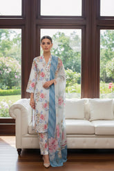 ICE BLUE WITH MULTI PRINT Printed Premium Lawn Full Suit 3pc Suit (Unstitched)