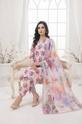 WHITE FLORAL WITH MULTI PRINT Printed Full Suit with Luxury ZARI Dupatta 3pc (Unstitched)