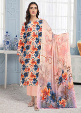 SHADES OF PEACH AND BLUE 3pc Premium Doria linen suit with linen dupatta (Unstitched)