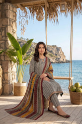 BLACK WITH MULTI PRINTED LAWN SUIT WITH VOILE DUPATTA 3Pc (Unstitched)