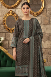 KHAKI BROWN 3Pc Premium Dhanak Printed Suits (Unstitched)