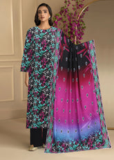 BLACK PINK AND TEAL GREEN 3pc Premium Doria linen suit with linen dupatta (Unstitched)