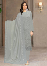 CREAM Chiffon Embroidered 3Pc Suit (Unstitched)