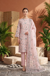 PINK LACE WITH MULTI PRINT Digital Printed 3Pc suit with Luxury Voile Dupatta(Unstitched)