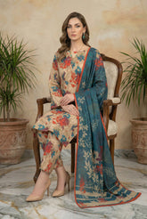 TEAL BLUE WITH MULTI PRINT Printed Full Suit with FANCY ZARI Dupatta 3pc (Unstitched)