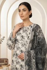 LIGHT GRAY & BLACK Printed Premium Lawn Full Suit 3pc Suit (Unstitched)