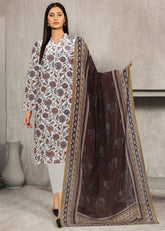 WHITE AND BROWN Digital Printed 3Pc suit with Luxury Voile Dupatta(Unstitched)