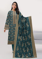 EVER GREEN 3pc Premium linen printed suit with linen dupatta (Unstitched)