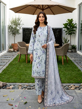 CROME GRAY FLORAL DIGITAL PRINTED PREMIUM LAWN WITH FANCY DIAMOND DUPATTA 3Pc Suit (Unstitched)