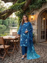 BLUE Digital Printed Premium Lawn Suit with Voile Dupatta 3pc (Unstitched)