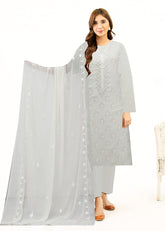 OFF WHITE Chiffon Embroidered 3Pc Suit (Unstitched)