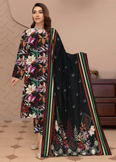 MULTI COLOR WITH BLACK BASE 3pc Premium linen suit with linen dupatta (Unstitched)