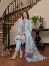 SKY BLUE WITH MULTI PRINT Digital Printed 3Pc suit with Luxury Voile Dupatta(Unstitched)