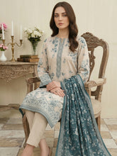 CLASSIC BLUE & LIGHT CREAM Printed Full Suit (3Pc) suit with Luxury Voile Dupatta(Unstitched)