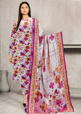 GREYISH WHITE PURPLE AND ORANGE 3pc Premium linen suit with linen dupatta (Unstitched)