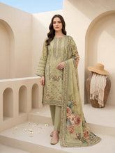 PALE OLIVE WITH MULTI PRINT Premium Classic Lawn 3pc Suit with Light Weight Voile Dupatta (Unstitched)