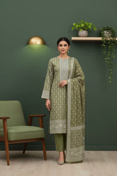 BASIL GREEN 3Pc Premium Dhanak Printed Suits (Unstitched)