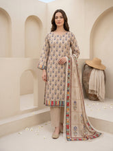 CLASSIC BEIGE WITH MULTI PRINT Digital Printed Premium Lawn with Light weight Voile Dupatta 3pc Suit (Unstitched)
