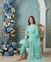 SPRING GREEN WITH IVORY Digital Printed 3Pc suit with Luxury Voile Dupatta(Unstitched)