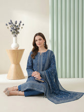COBALT BLUE WITH WHITE BLOCK PRINTED Premium Classic Lawn 3pc Suit with Light Weight Voile Dupatta (Unstitched)
