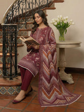 DARK MAGENTA WITH MULTI PRINT Digital Printed 3Pc suit with Luxury Voile Dupatta(Unstitched)