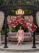 SHADES OF TERRACOTTA & WINE Digital AIR JET DOBBY DORIA SUPREME QUALITY COTTON with Light weight Pure Crinkle Digital Dupatta 3pc Suit (Unstitched)