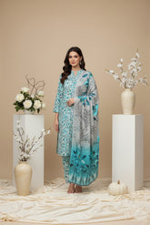 BASE CLOUDY GRAY WITH FEROZI PRINT 3pc Premium Doria linen suit with linen dupatta (Unstitched)