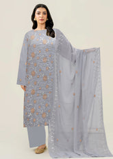 GREY AND BRONZE Chiffon Embroidered 3Pc Suit (Unstitched)