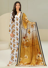 OFF WHITE AND MUSTARD GOLD 3pc Premium linen suit with linen dupatta (Unstitched)