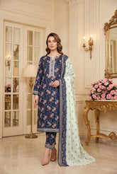 BLUE & MINT GREEN Digital Printed Premium Lawn 3pc Suit (Unstitched)