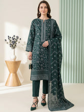 BOTTLE GREEN WITH WHITE BLOCK PRINTED Premium Classic Lawn 3pc Suit with Light Weight Voile Dupatta (Unstitched)