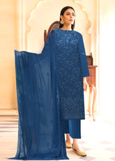 ZINC BLUE Chiffon MOTIFF Embroidered with Sequence & Laser work 3pc Suit (Unstitched)