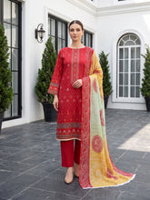 CARMINE RED Digital Printed 3Pc suit with Luxury Voile Dupatta(Unstitched)