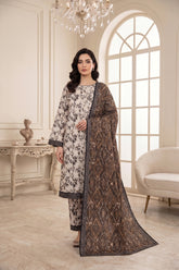 IVORY,BLACK & KHAKI PRINTED LAWN SUIT WITH VOILE DUPATTA 3Pc (Unstitched)