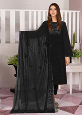 BLACK WITH SEQUINS Chiffon Embroidered 3Pc Suit (Unstitched)
