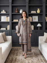 SMOKE GREY WITH BLUE & BROWN Printed Premium Lawn with Voile Dupatta 3pc Suit (Unstitched)