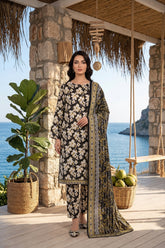 BLACK WHITE WITH LIME YELLOW PRINTED LAWN SUIT WITH VOILE DUPATTA 3Pc (Unstitched)