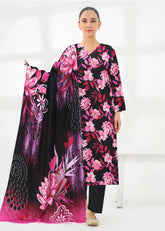 BLACK AND SHOCKING PINK 3pc Premium Doria linen suit with linen dupatta (Unstitched)