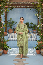 JADE GREEN 3pc Premium Doria linen suit with linen dupatta (Unstitched)