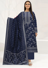 DENIM BLUE 3Pc Premium Dhanak Printed Suits (Unstitched)