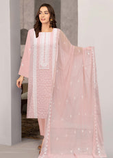TEA ROSE AND OFF WHITE Chiffon Embroidered 3Pc Suit (Unstitched)